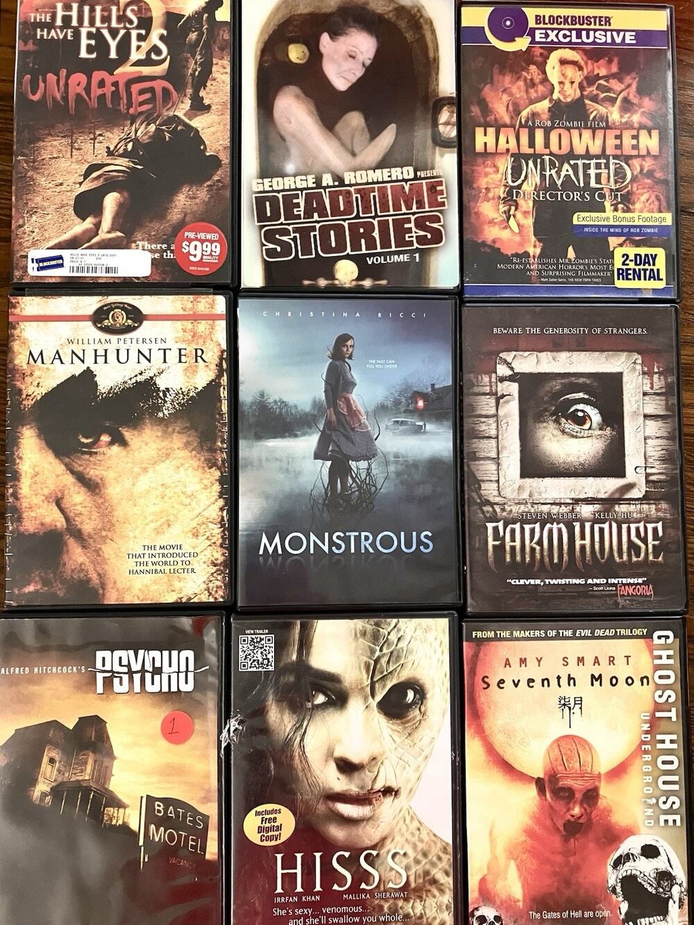 Horror Movie DVD Lot - 9 Cult Classics, Indie, Thriller Etc - Exc. Condition